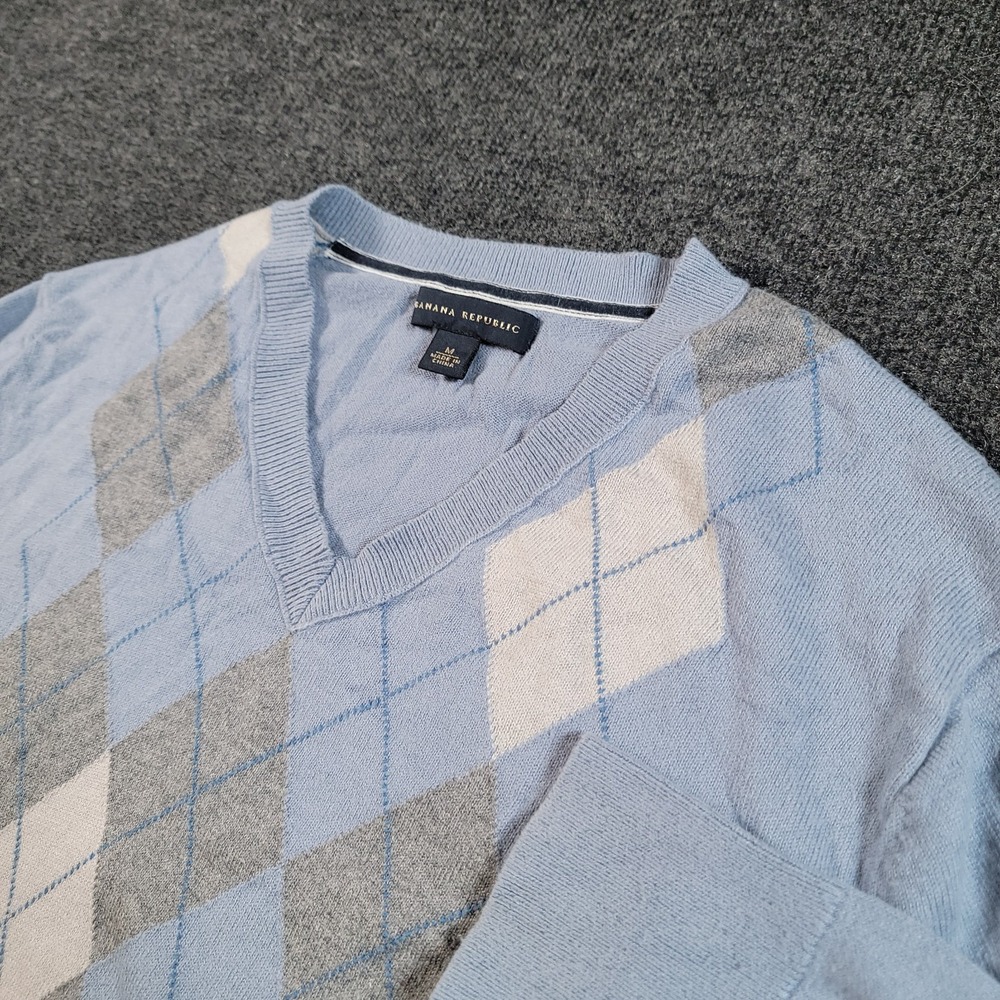 Banana Republic Sweater Men's Medium Argyle Cotton Rayon Cashmere Blue Gray Soft